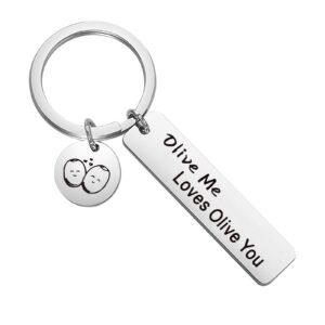 cenwa funny food pun gift olive me love olive you keychain valentines day gift anniversary day jewelry (olive me k)