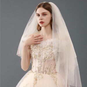 aularso lace wedding veil with comb fingertip length bridal veils star 2ties cut edge tulle veil for brides (champagne)