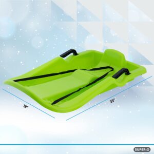 Superio Downhill Snow Sled with Brake Handles for Kids, 35” Toboggan Plastic Sleigh with Pull Rope, Green. (2)