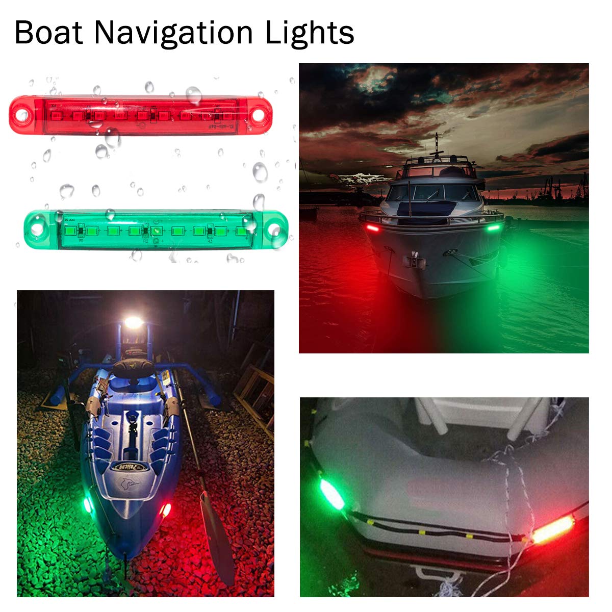 VVFLED 4Pcs Boat Navigation Lights, Stern Lights for Boats, Marine Led Strip Lights for Boat Lights Bow and Stern for For Yacht Fishing Pontoon Boat Sailboat Kayak Bass Boat Vessel(Red & Green)