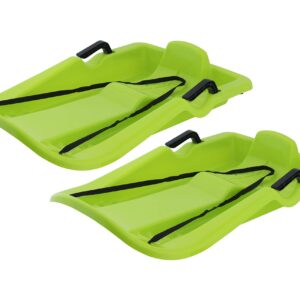 Superio Downhill Snow Sled with Brake Handles for Kids, 35” Toboggan Plastic Sleigh with Pull Rope, Green. (2)