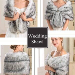 EARENT Women's Faux Fur Shawls and Wraps 1920s Bride Wedding Fur Scarf Bridal Fur Stoles for Brides and Bridesmaids (White+Black)