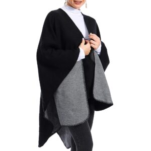 Zando Ponchos for Women Warm Shawl Wrap Open Front Poncho Winter Pashmina Shawl Printed Tassel Shawls Wrap Oversized Blanket Scarf Cape Plaid Cardigan Shawls Fashion Poncho Wrap Black Grey One Size