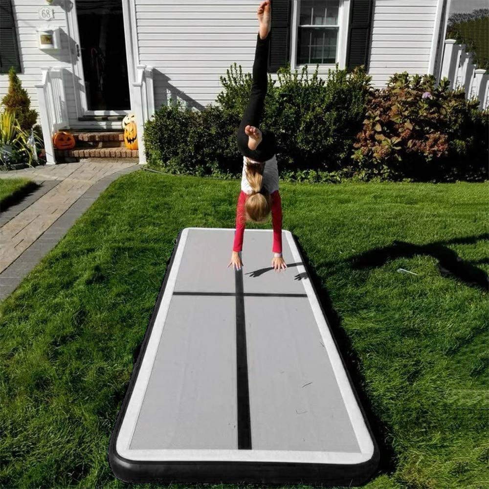 Air Track Gymnastics Tumbling Mat Inflatable 10ft 13ft 16ft 20ft Flooring Mat Yoga Training Mat 4 Inch Thickness for Home Use/Training/Cheerleading/Yoga/Water Fun (Black, 4m)