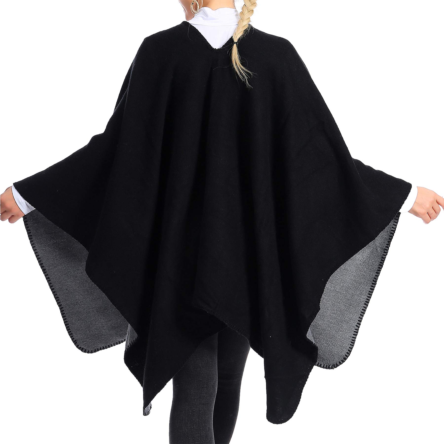 Zando Ponchos for Women Warm Shawl Wrap Open Front Poncho Winter Pashmina Shawl Printed Tassel Shawls Wrap Oversized Blanket Scarf Cape Plaid Cardigan Shawls Fashion Poncho Wrap Black Grey One Size