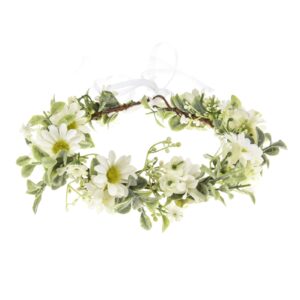 Floral Fall Sunflower Halo Wedding Crown Flower Girls Headband Birthday Party Headpiece FL-18 (Daisy white)