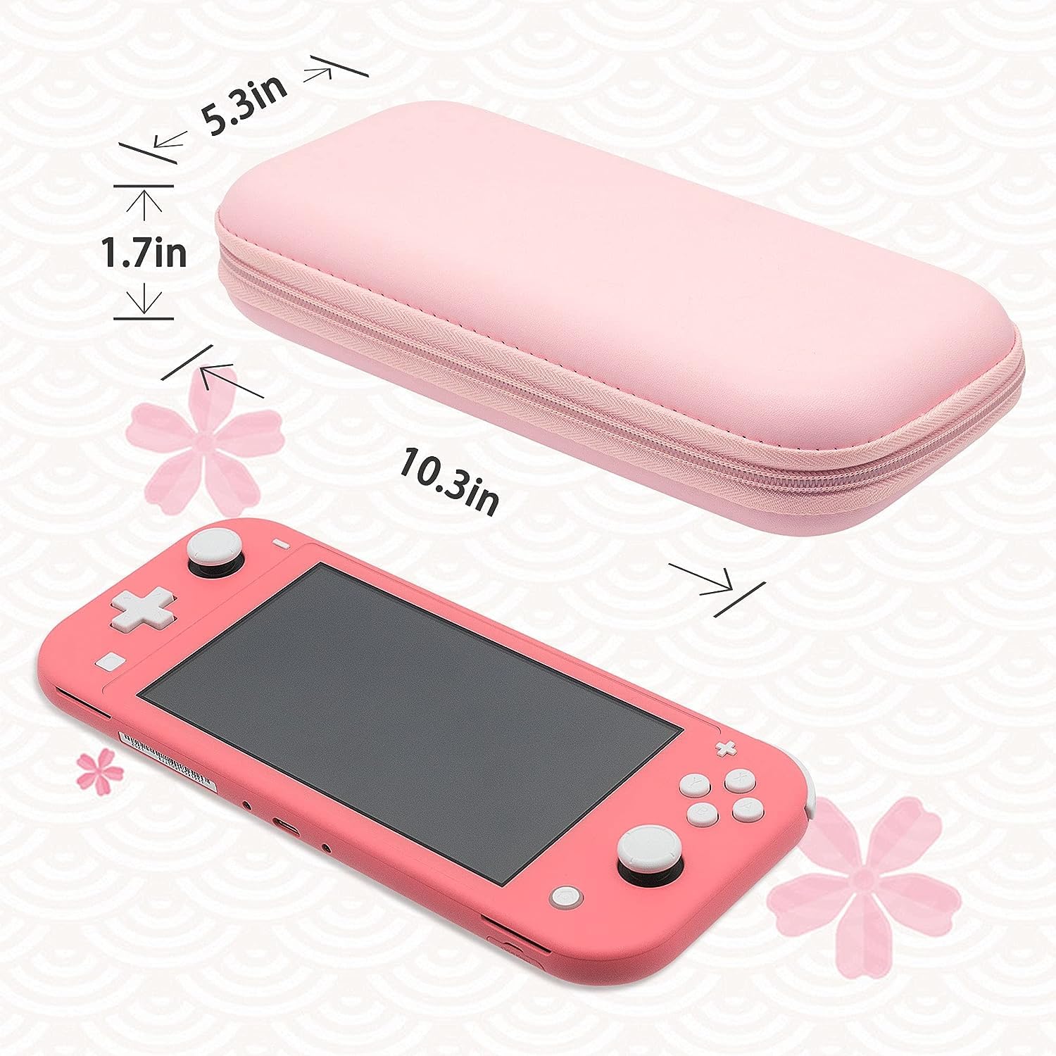 BRHE Pink Travel Carrying Case Accessories Kit for Switch Lite, Hard Protective Cover Skin Shell with Stand, Glass Screen Protector, Thumb Grip Caps 9 in 1