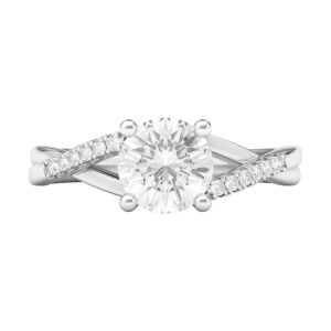 Sterling Silver Twisted Split Shank Simulated 1.0 CT Diamond Engagement Ring Promise Bridal Ring (7.5)