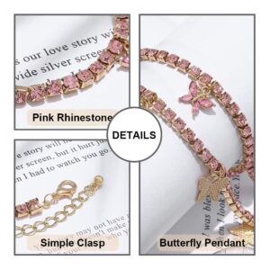 EARENT Rhinestone Butterfly Choker Necklaces Sparkly Crystal Butterfly Chain Necklace Glitter Pink Prom Jewerly for Women(Pink（Pack of 2）)