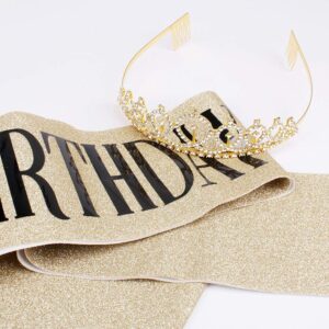 Birthday Crowns for Women, Didder Gold Rhinestone Tiara & Birthday Queen Sash, Birthday Crown Birthday Tiara Birthday Sash and Tiaras for Women Girls Birthday Gifts Party Accessories