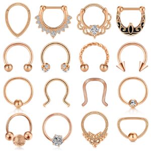 MODRSA Septum Rings Septum Piercings Septum Jewelry 16g Septum Ring Stainless Steel Septum Nose Rings Hoop for Men Women Rose Gold 8mm 10mm