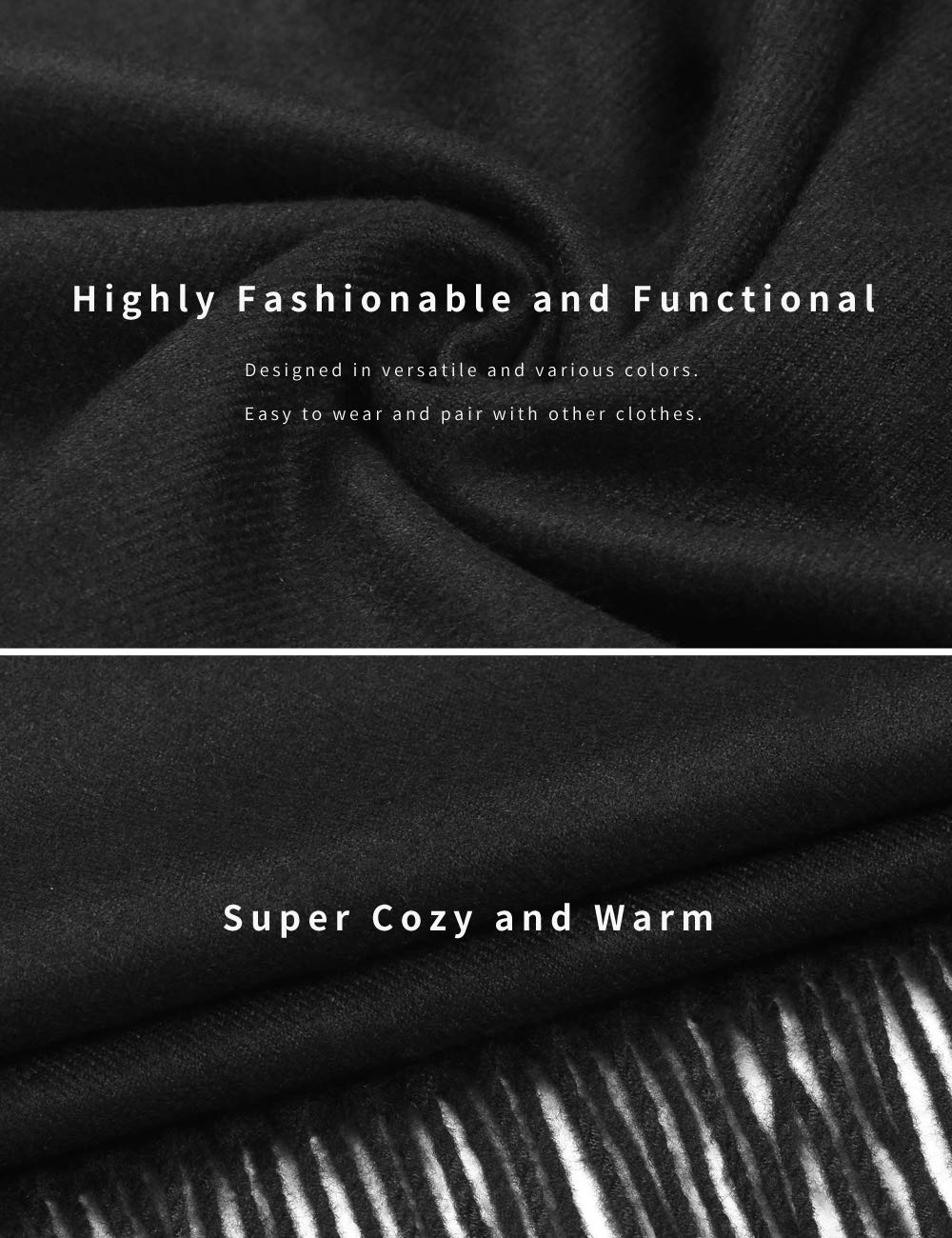 EASE LEAP Pashmina Scarfs for Women Silky Shawls and Wraps for Evening Dresses Soft Large Scarves Wedding Warm Stylish Solid Color, Black