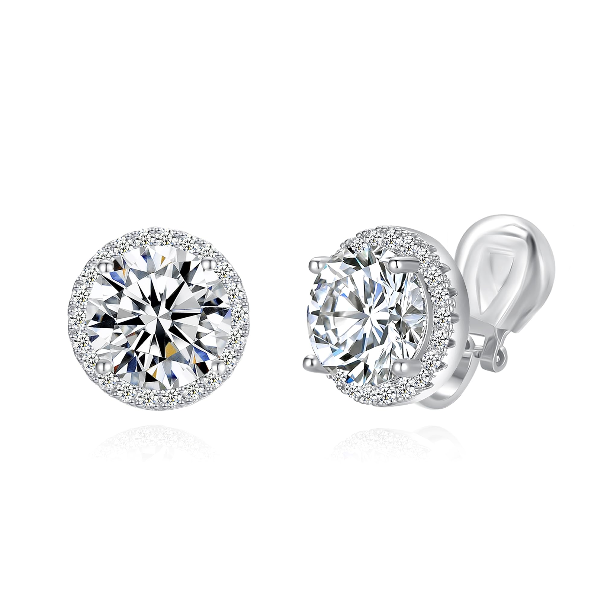 YOQUCOL Bright 10mm Cubic Zirconia Clip On Earrings Crystal Round Non Pierced Stud For Women