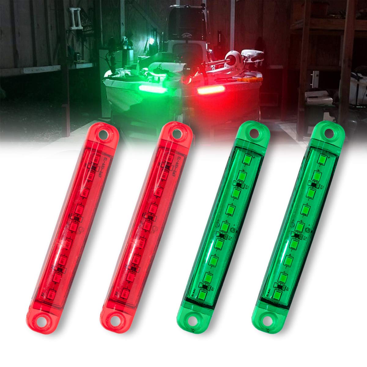 VVFLED 4Pcs Boat Navigation Lights, Stern Lights for Boats, Marine Led Strip Lights for Boat Lights Bow and Stern for For Yacht Fishing Pontoon Boat Sailboat Kayak Bass Boat Vessel(Red & Green)