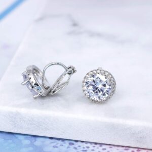 YOQUCOL Bright 10mm Cubic Zirconia Clip On Earrings Crystal Round Non Pierced Stud For Women