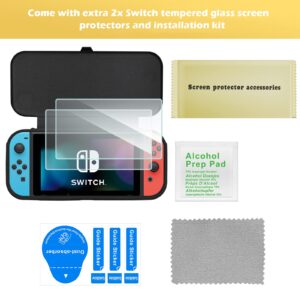 ProCase Flip Cover for Nintendo Switch Case with 2 Pack Tempered Glass Screen Protectors, Detachable Front Cover Protective Case for Nintendo Switch 2017 -Black