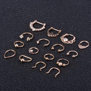 MODRSA Septum Rings Septum Piercings Septum Jewelry 16g Septum Ring Stainless Steel Septum Nose Rings Hoop for Men Women Rose Gold 8mm 10mm