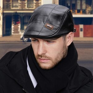 Govicta Men Adjustable PU Leather Ivy Cap Newsboy Hat Fishing Hat for Men Black