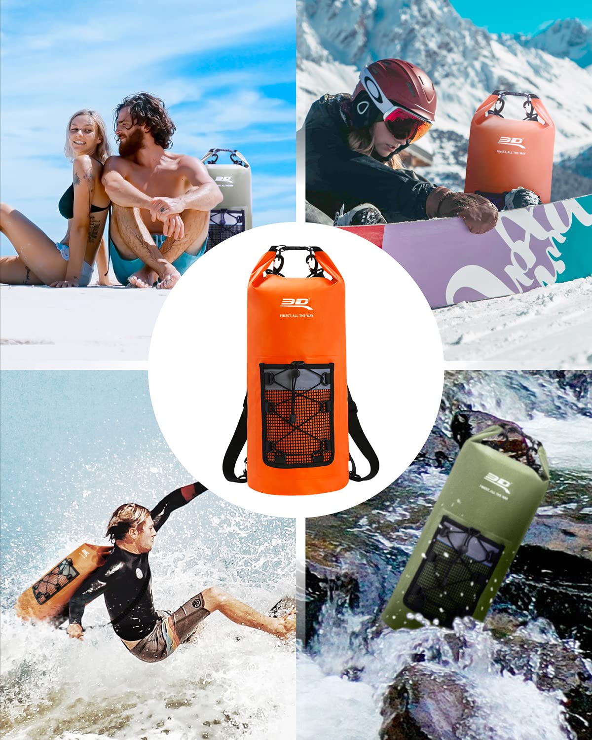 3D MAXpider Roll Top Dry Bag Backpack 30L, Waterproof Lightweight Floating Marine Drybag - Detachable Straps, Mesh Front Pocket - Travel, Hiking, Fishing, Swimming, Boating, Kayaking, Camping (Green)