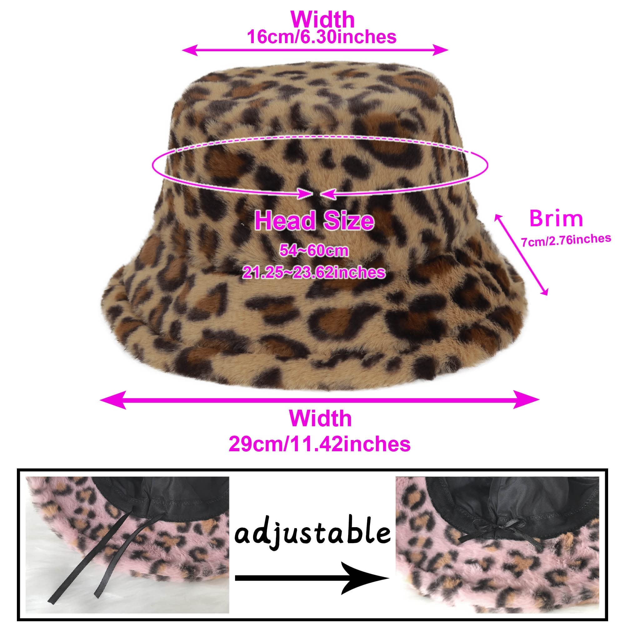 Fuzzy Bucket Hat Women Leopard Print Men Plush Soft Winter Warm Fluffy Fisherman Caps Adjustable (Brown Leopard)