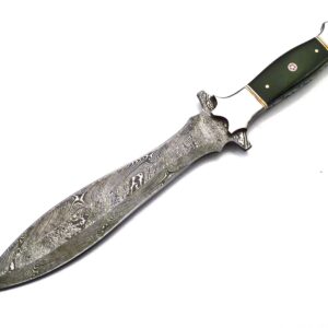 Skokie Knives Custom Hand Made Damascus Steel Hunting Knife Handle Green Micarta with White Fiber (G.D)