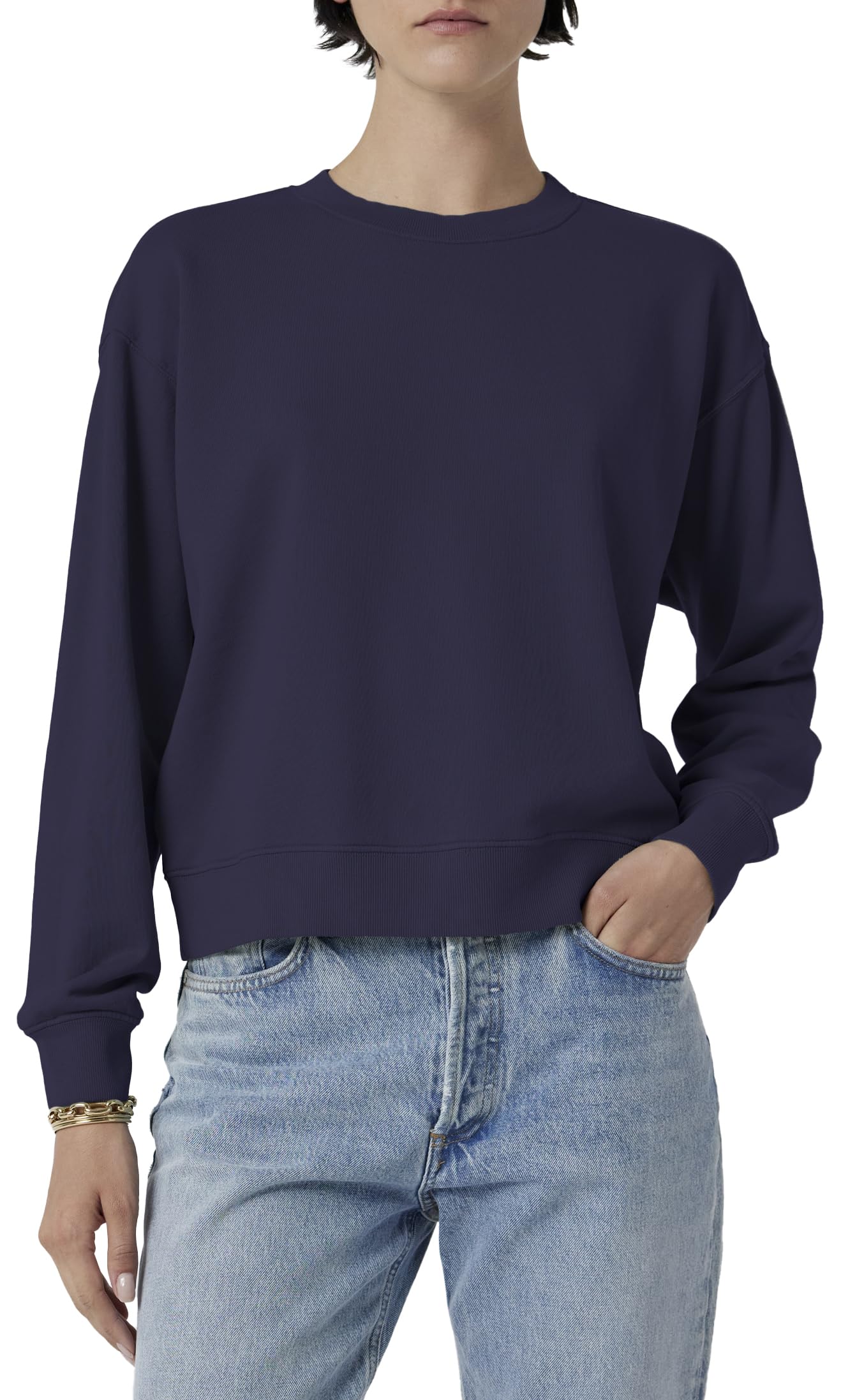 VELVET BY GRAHAM & SPENCER Women's Ynez Organic Fleece Sweatshirt, Navy, XS