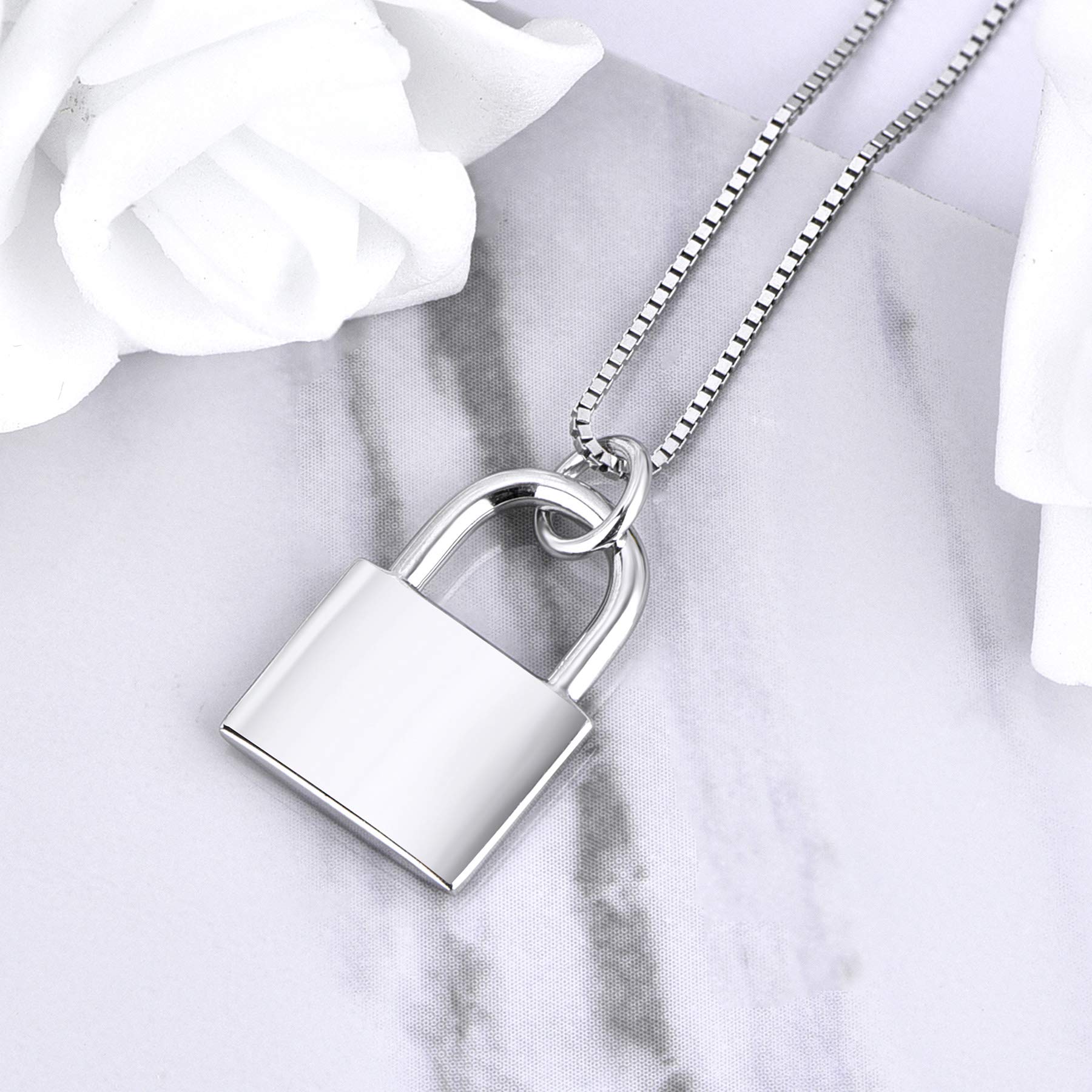 YL Women's Lock Necklace 925 Sterling Sliver Lock Pendant 18k White Gold Plated Jewelry