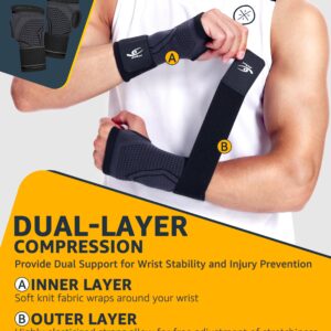 HiRui 2-Pack Wrist Brace Wrist Wraps, Hand Compression Sleeves with Wrist Straps Support for Fitness Weightlifting MTB Tendonitis Carpal Tunnel Arthritis Pain Relief (Black, X-Large)