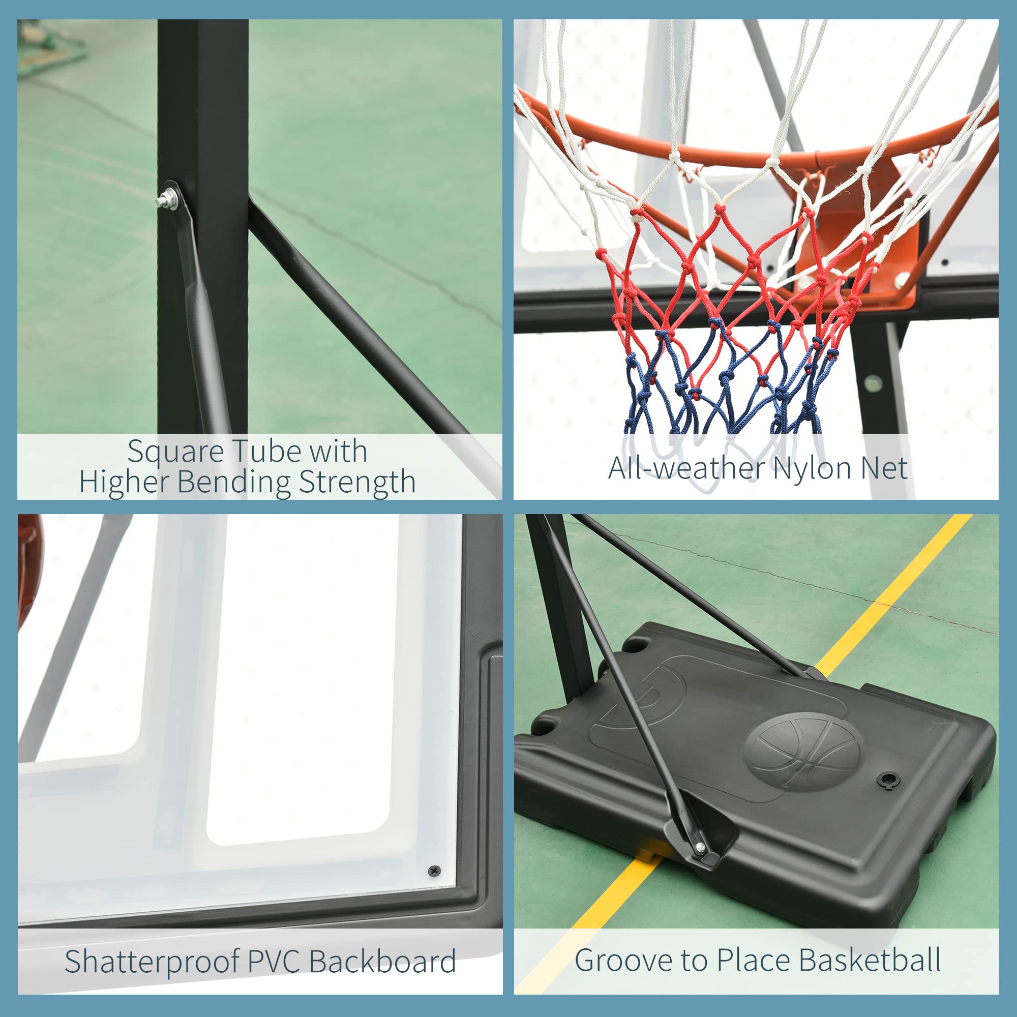 Soozier Portable Basketball Hoop, 8.4-9.8ft Height Adjustable, Basketball Goal with 34in Backboard and Wheels for Indoor Outdoor Use