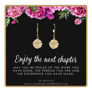 Retirement Gift for Women • Enjoy the Next Chapter • Diamond Starburst Earrings • Congratulations • You'll be Missed • Be Proud of the Difference You Have Made Yellow Gold