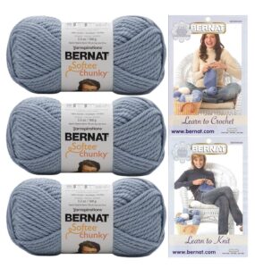 bernat softee chunky yarn blundle super bulky number 6 gauge, 3 skeins (gray blue)