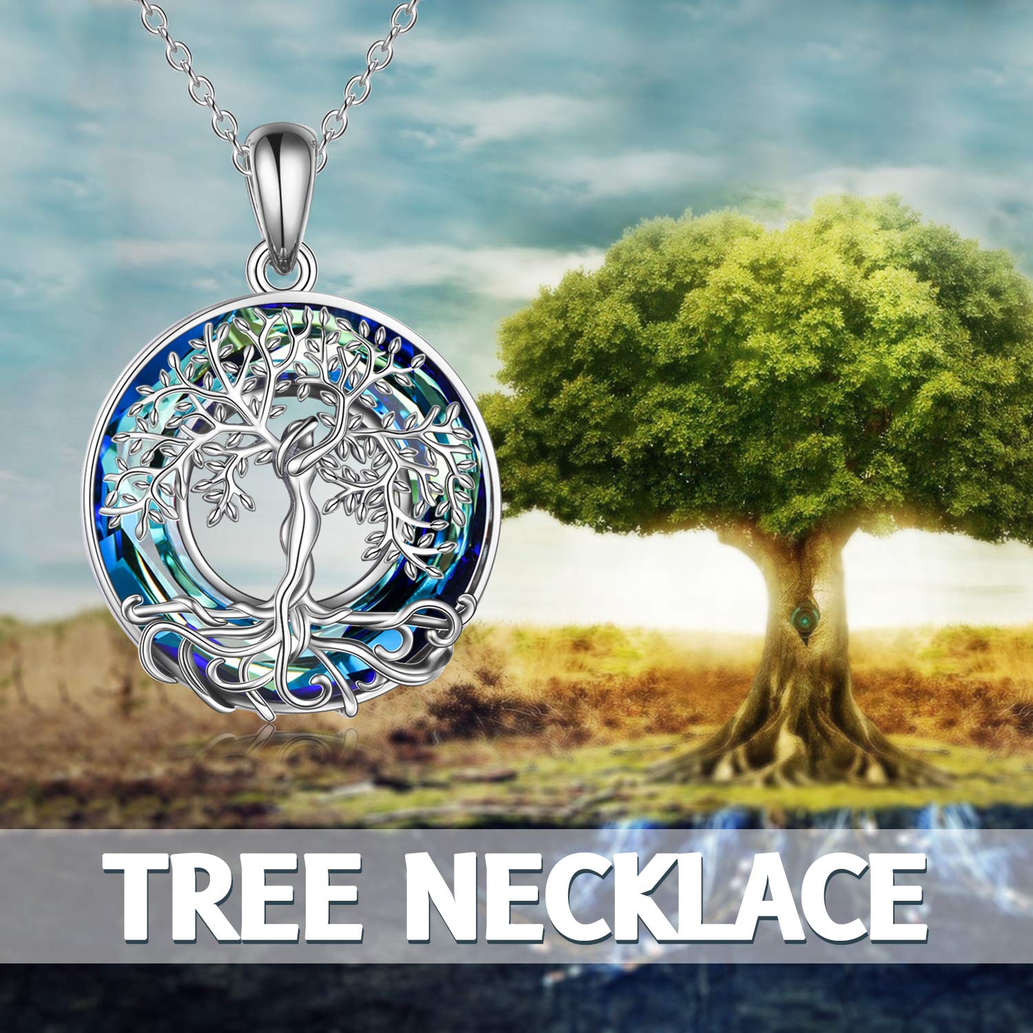 ONEFINITY Tree of Life Necklace for Mother's Day Gifts 925 Sterling Silver Crystal Tree of Life Pendant Necklace Tree of Life Jewelry for Mother and Women Gifts