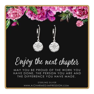 Retirement Gift for Women • Enjoy the Next Chapter • Diamond Starburst Earrings • Congratulations • You'll be Missed • Be Proud of the Difference You Have Made Yellow Gold