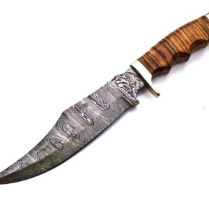 Skokie Knives Custom Hand Made Damascus Steel Hunting Knife Handle Leather Stacked with Brass Spacer (Stacked)