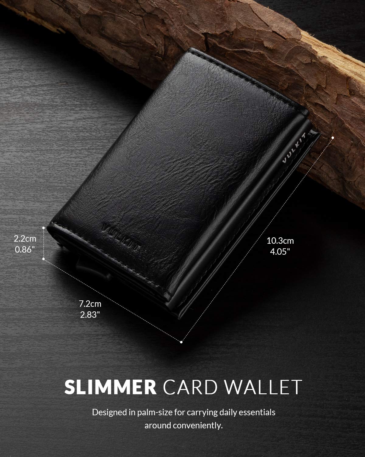 VULKIT Pop up Wallet RFID Blocking Leather Credit Card Wallet with Banknote Compartment, ID Window & Coin Pocket (Black)