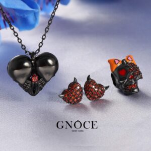 GNOCE Skull Heart Necklace 925 Sterling Silver Black Plated Pendant Necklace with Adjustable Chain Jewelry Gift for Women