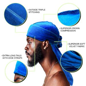 LEADUWAY 6Pcs Velvet Durag with 1 Wave Cap for 360 Waves Doo Rag(Purple, Red, Black, Pink, Yellow, Blue)