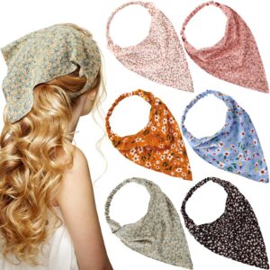 Syhood 6 Pcs Floral Elastic Hair Bandanas Boho Scarf Headband Chiffon Head Kerchief Turban with Hair Clips for Women(Classic Floral Patterns)