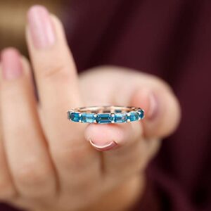 Natural London Blue Topaz Eternity Band for Women, AAA Quality, Certified Topaz Anniversary Ring (Ready to Gift), 14K Rose Gold, Size:US 7.50