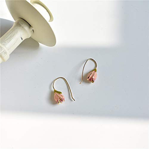 Vintage Temperament Tulip Flower Earrings Tiny Dainty Lightweight Rose Floret Bud Drop Dangle for Women Daily Jewelry-A 2Pcs