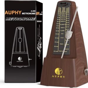 AUPHY Mechanical Metronome with Accent Bell, Classic Shape, Accurate Beat, Multiple Beat Modes, Suitable for Piano Guitar Drums Violin Saxophone etc（Wood Grain）