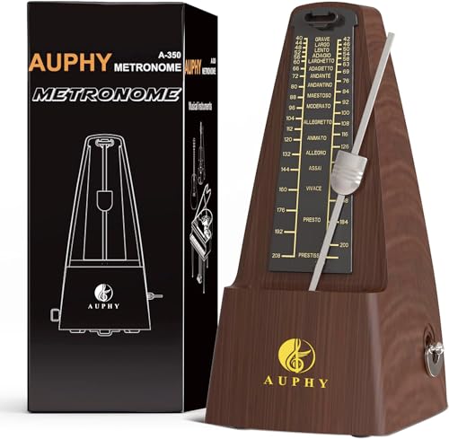 AUPHY Mechanical Metronome with Accent Bell, Classic Shape, Accurate Beat, Multiple Beat Modes, Suitable for Piano Guitar Drums Violin Saxophone etc（Wood Grain）