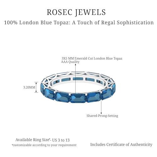 Natural London Blue Topaz Eternity Band for Women, AAA Quality, Certified Topaz Anniversary Ring (Ready to Gift), 14K Rose Gold, Size:US 7.50