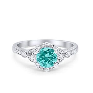 blue apple co. simulated paraiba tourmaline cz size-8 floral art deco halo engagement wedding ring round simulated cubic zirconia 925 sterling silver