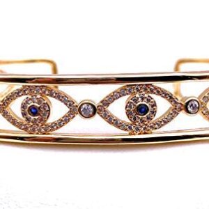 LESLIE BOULES 18K Gold Plated Evil Eye Cuff Bracelet for Women Fashion Jewelry