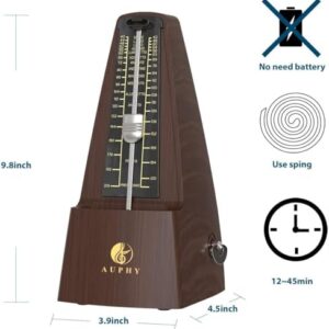 AUPHY Mechanical Metronome with Accent Bell, Classic Shape, Accurate Beat, Multiple Beat Modes, Suitable for Piano Guitar Drums Violin Saxophone etc（Wood Grain）