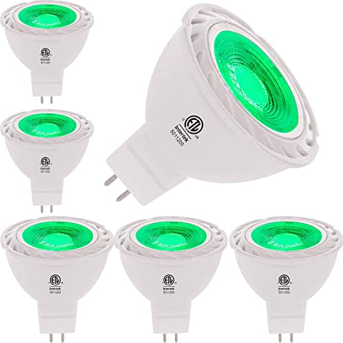 Green MR16 LED Light Bulbs 50W Equivalent Halogen Replacement 6W 12V Bi-pin GU5.3 Outdoor Landscape Yard Lighting- Pack of 6