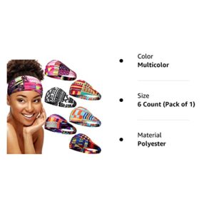 SATINIOR 6 Pieces African Headband Boho Print Headband Yoga Sports Workout Hairband Elastic Twisted Knot Turban Headwrap for Women Girls Hair Accessories (Bohemia Prints)