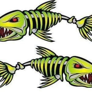 2 Pieces Fish Sticker - 9 inches, No Outline - Kayak Decals Fishbone Skeleton Stickers for Kayak Canoe Fishing Boat Wall Car Accessories