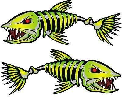 2 Pieces Fish Sticker - 9 inches, No Outline - Kayak Decals Fishbone Skeleton Stickers for Kayak Canoe Fishing Boat Wall Car Accessories